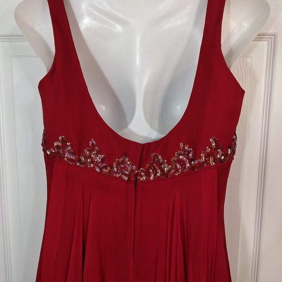 Mike Benet Formals 1960s Vintage Red Chiffon Intricate Sequin Dress - size 10* - Picture 7 of 16